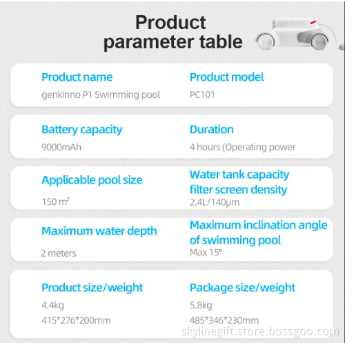 Genkinno P1 Swimming Pool Cleaning Smart Robot Cleaner 4h Underwater Remote Control Wireless Automatic Cleaning Robot